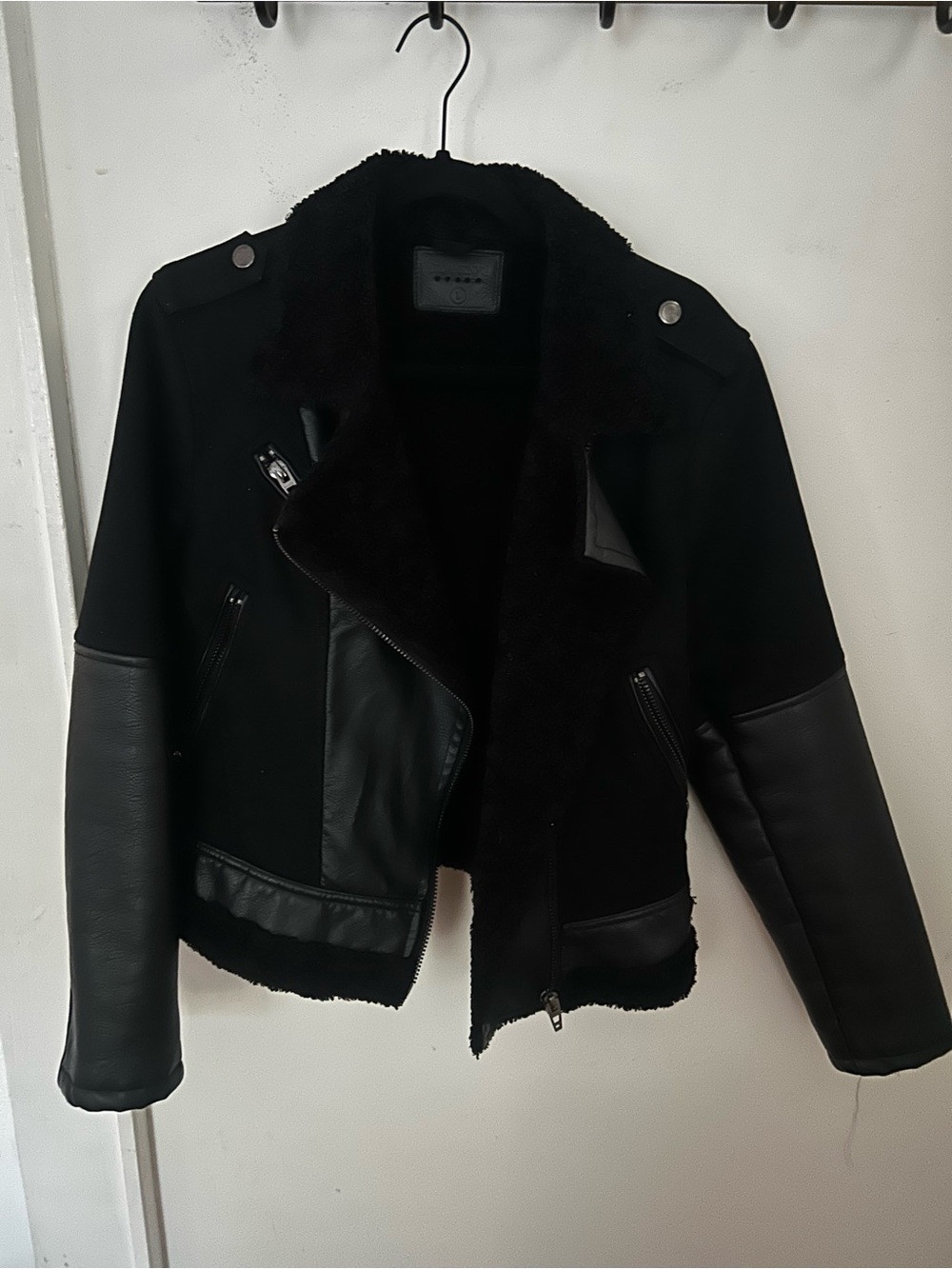 Blank NYC Black Faux-Shearling Moto Jacket